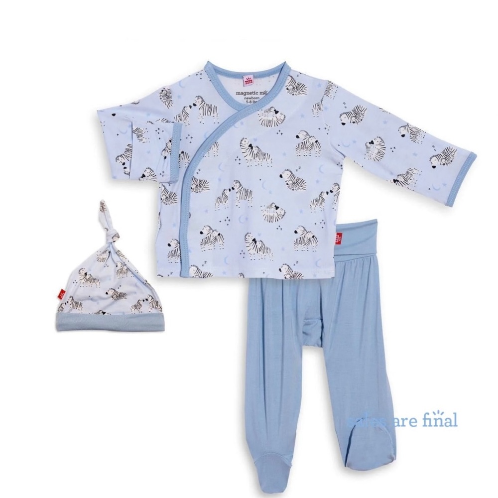Magnetic me newborn outfit set in blue zebra print